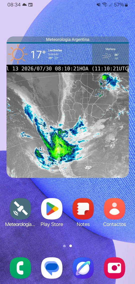 Widget con la imagen satelital y la temperatura